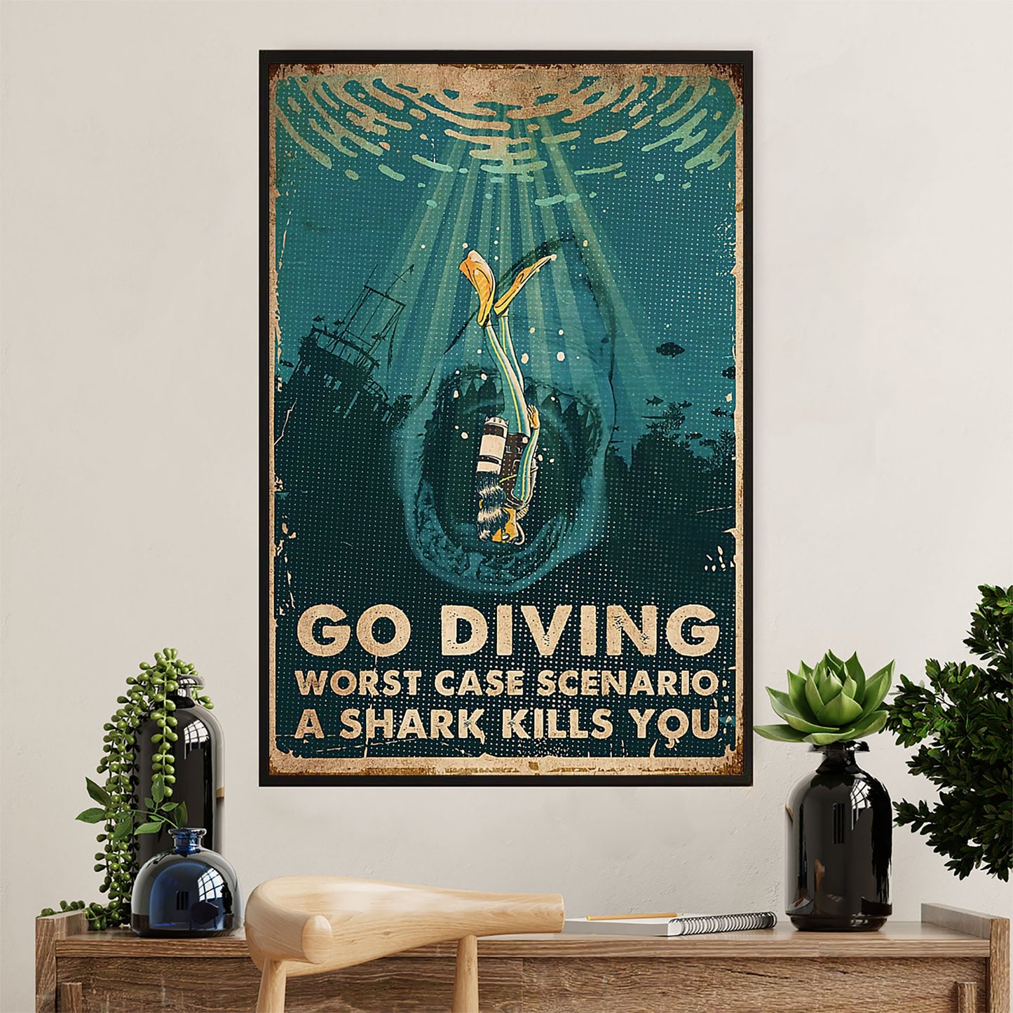 Scuba Diving Canvas Wall Art Prints | Worst Case Scenario | Home Décor Gift for Scuba Diver