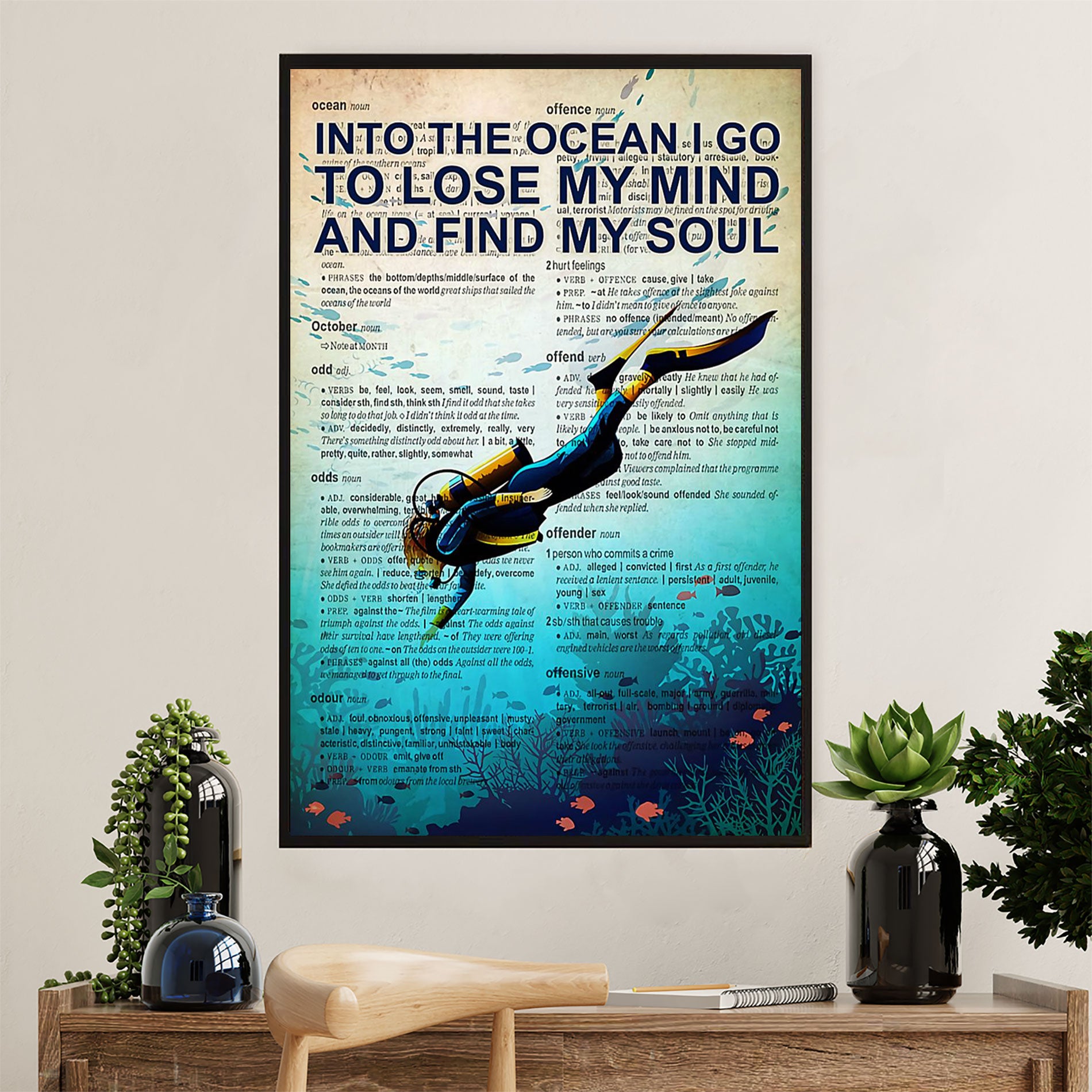 Scuba Diving Poster Prints | Find My Soul | Wall Art Gift for Scuba Diver