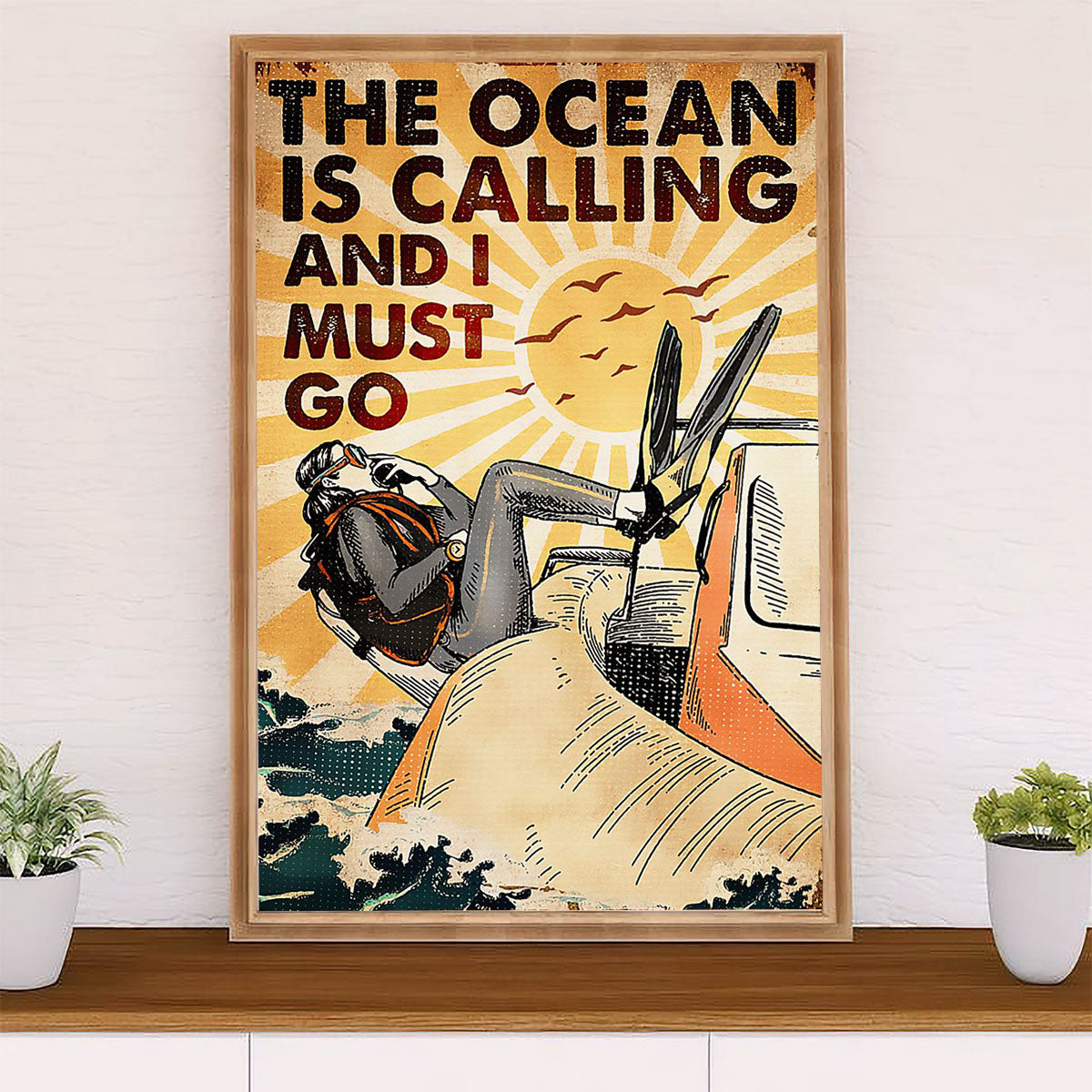 Scuba Diving Poster Prints | Ocean Is Calling | Wall Art Gift for Scuba Diver