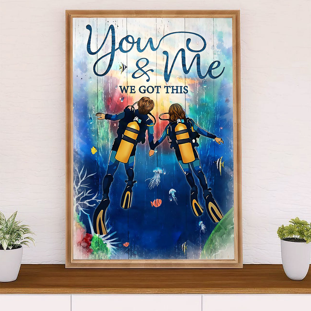 Scuba Diving Poster Prints | Couple Girlfriend & Boyfriend | Wall Art Gift for Scuba Diver