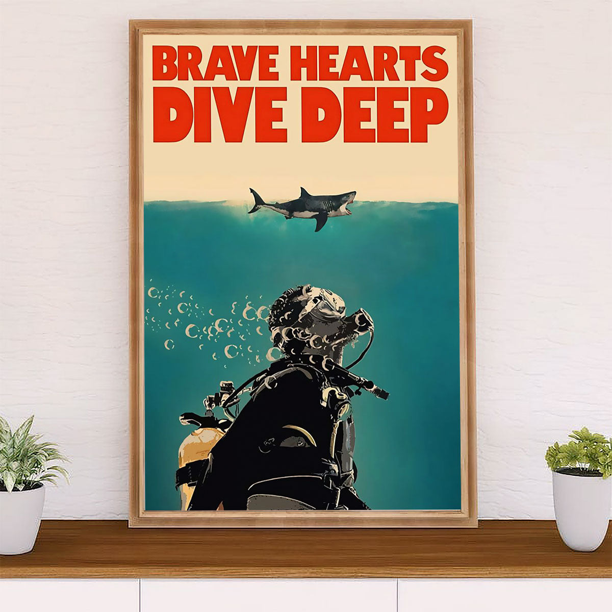 Scuba Diving Canvas Wall Art Prints | Brave Hearts Dive Deep | Home Décor Gift for Scuba Diver