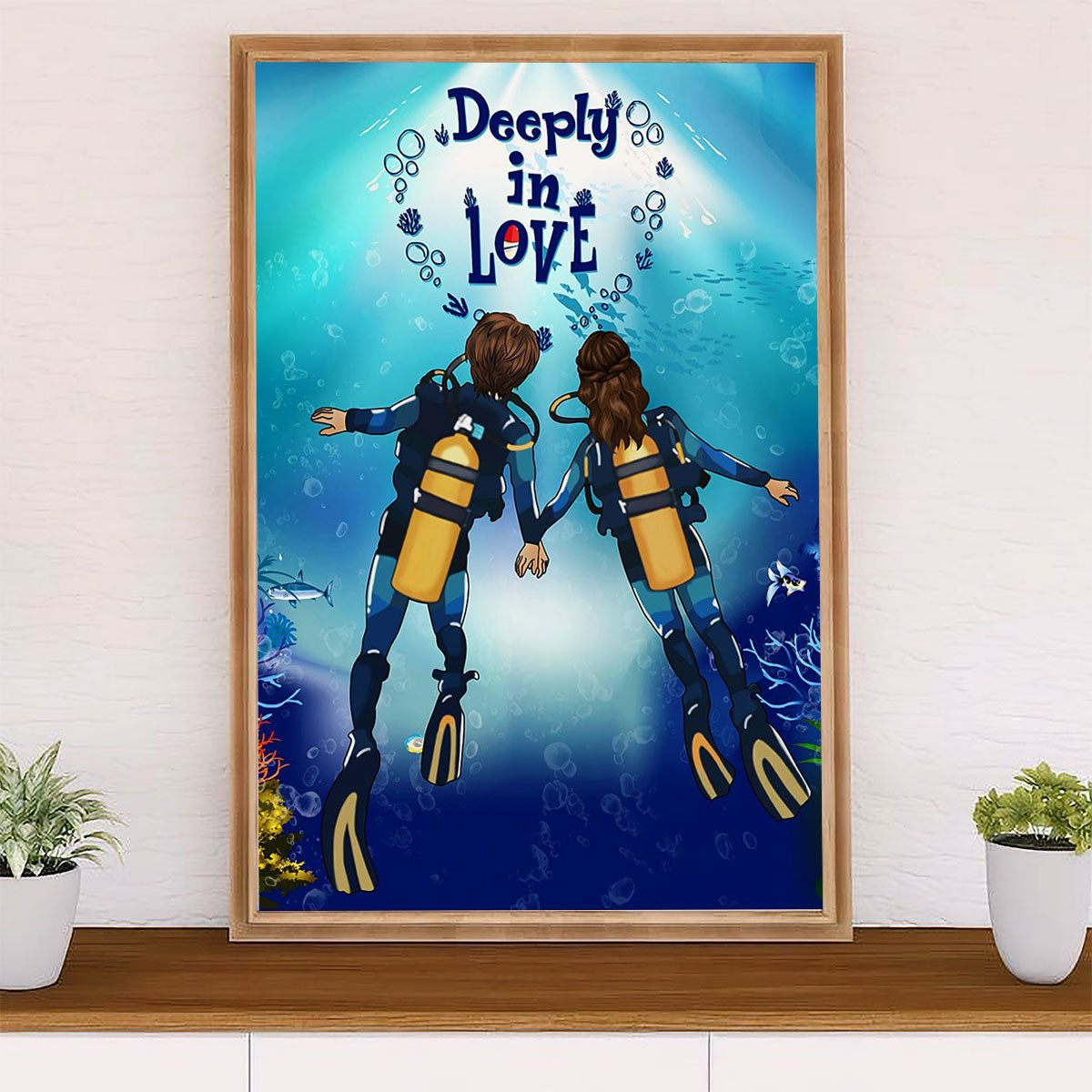 Scuba Diving Poster Prints | Couple Deeply in Love | Wall Art Gift for Scuba Diver
