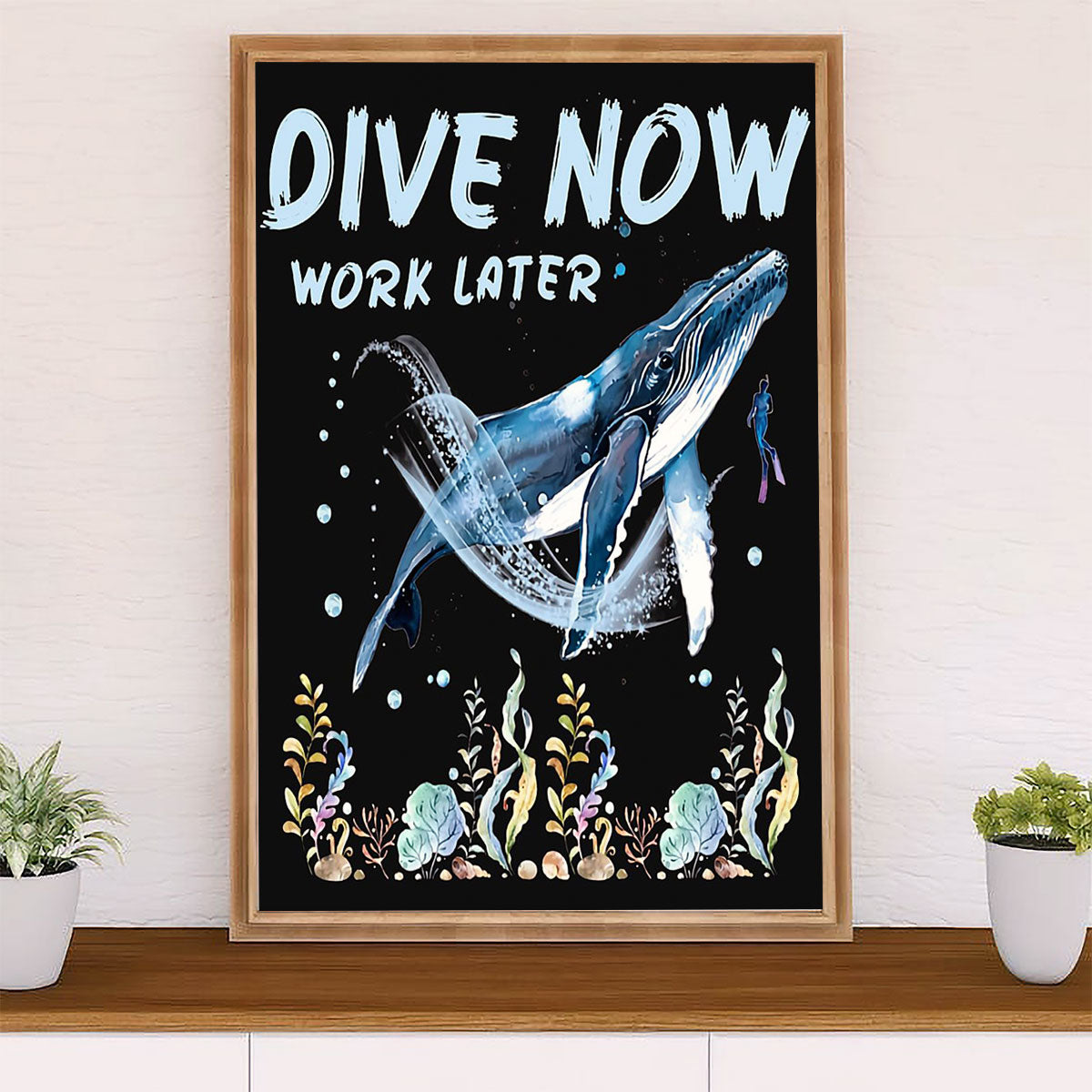 Scuba Diving Canvas Wall Art Prints | Dive Now Work Later | Home Décor Gift for Scuba Diver