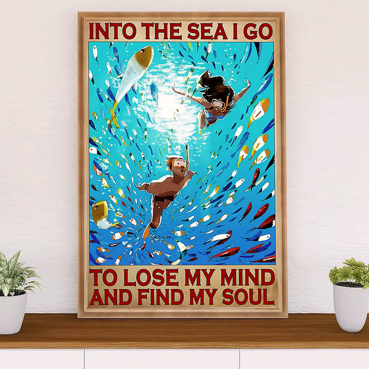 Scuba Diving Poster Prints | Couple Into The Sea | Wall Art Gift for Scuba Diver