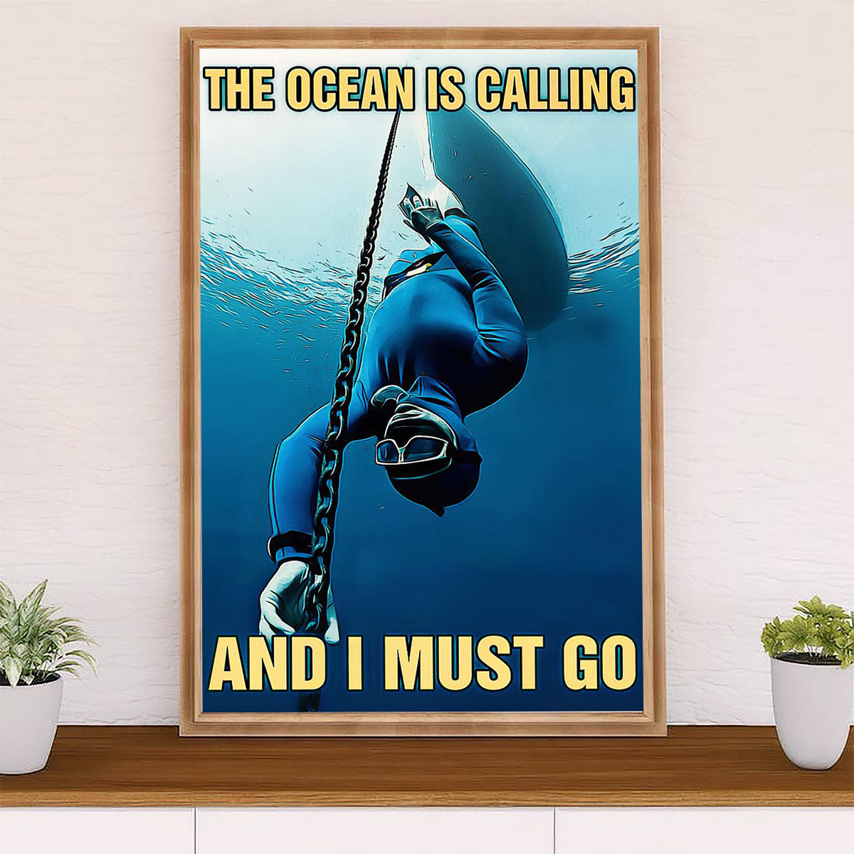 Scuba Diving Poster Prints | Ocean Is Calling | Wall Art Gift for Scuba Diver