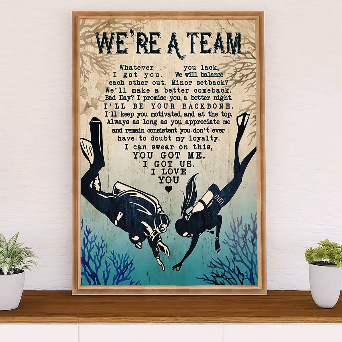 Scuba Diving Poster Prints | Couple We're A Team | Wall Art Gift for Scuba Diver