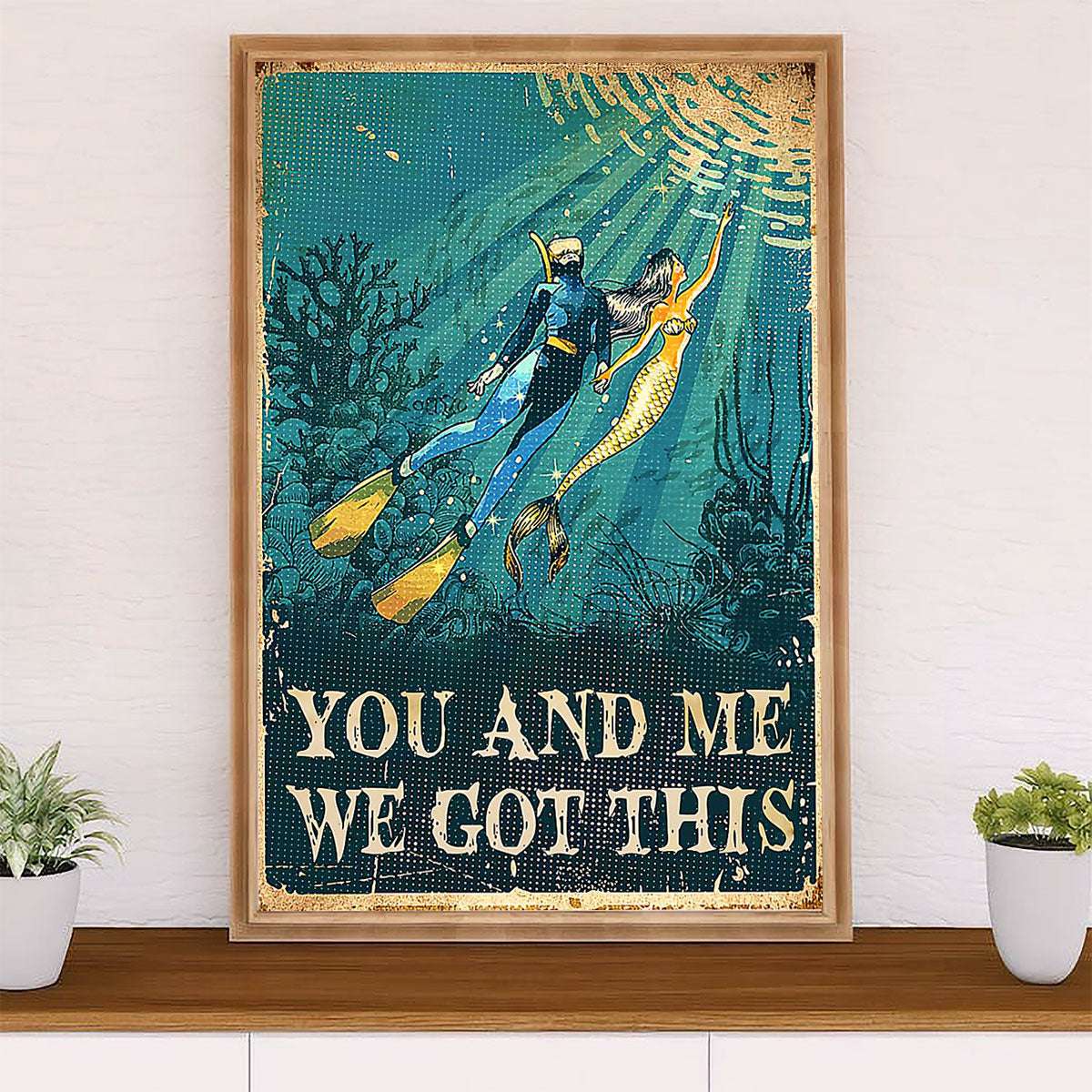 Scuba Diving Poster Prints | Diver & Mermaid | Wall Art Gift for Scuba Diver