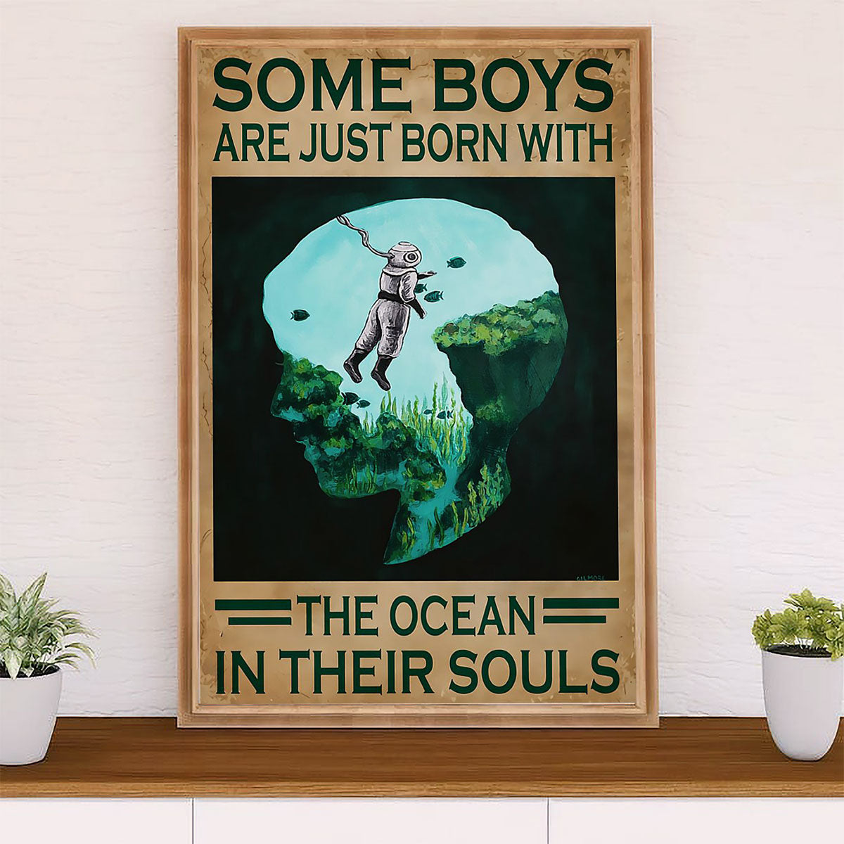 Scuba Diving Poster Prints | Boys Born With The Ocean | Wall Art Gift for Scuba Diver