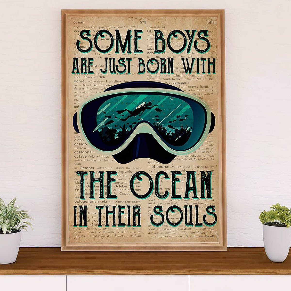 Scuba Diving Canvas Wall Art Prints | Boys Born With The Ocean | Home Décor Gift for Scuba Diver