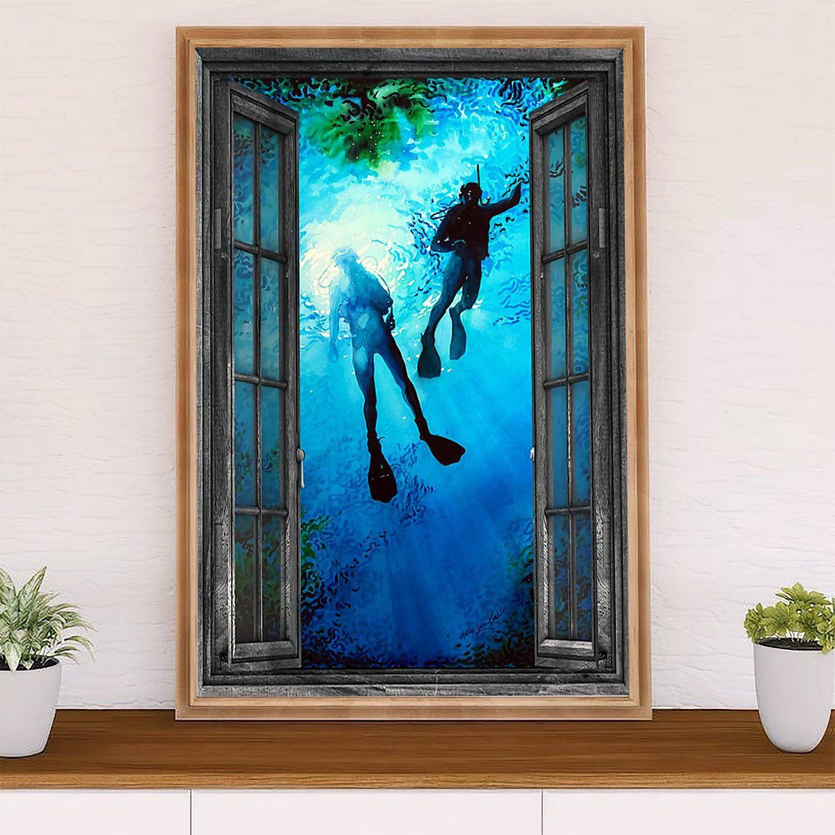 Scuba Diving Canvas Wall Art Prints | Couple Painting Landscape | Home Décor Gift for Scuba Diver