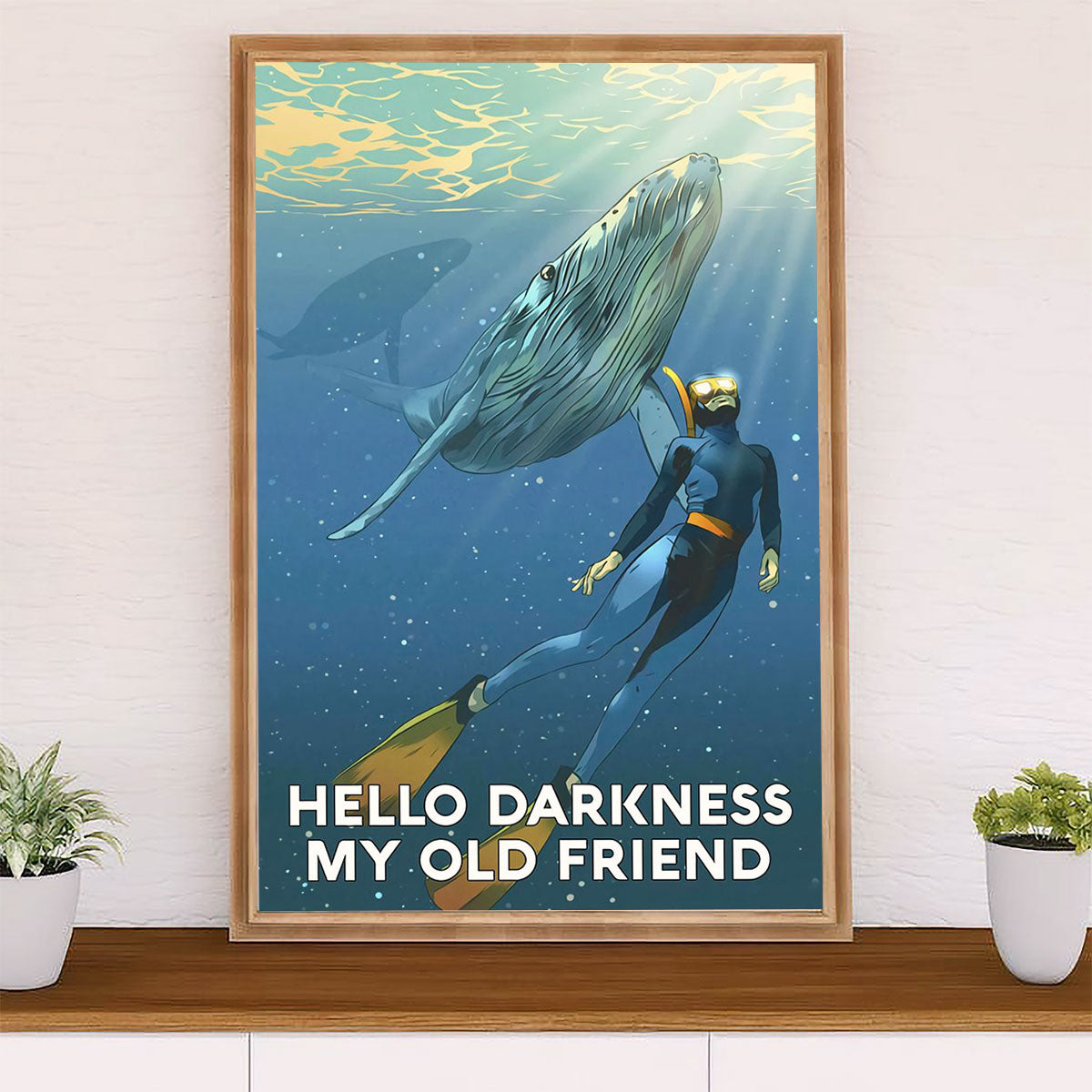 Scuba Diving Poster Prints | Hello Darkness | Wall Art Gift for Scuba Diver