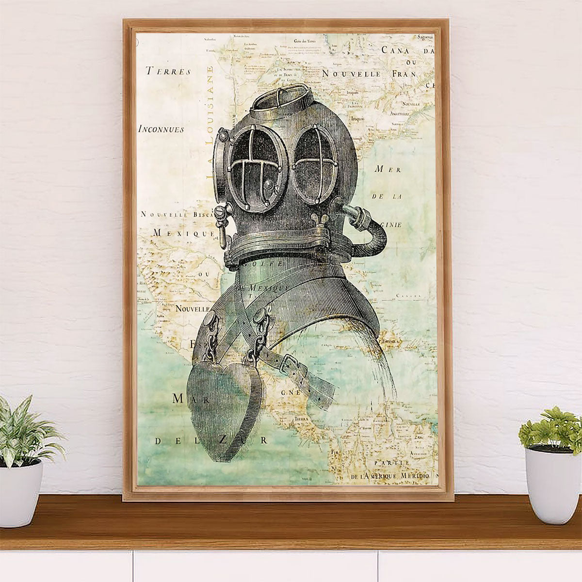 Scuba Diving Canvas Wall Art Prints | Love Diving Ocean Map | Home Décor Gift for Scuba Diver