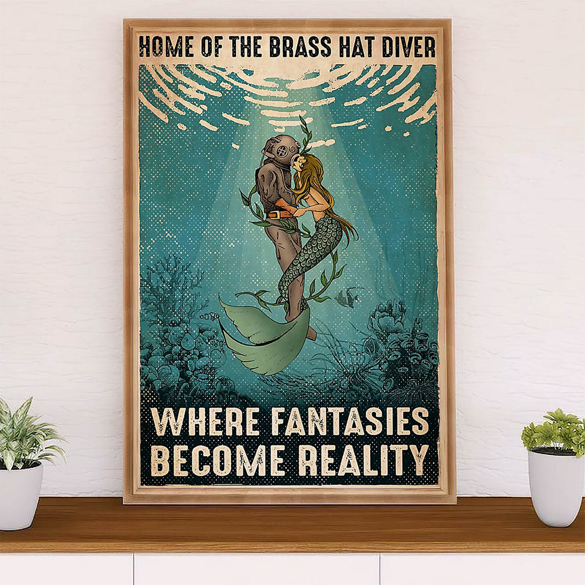 Scuba Diving Canvas Wall Art Prints | Diver & Mermaid | Home Décor Gift for Scuba Diver