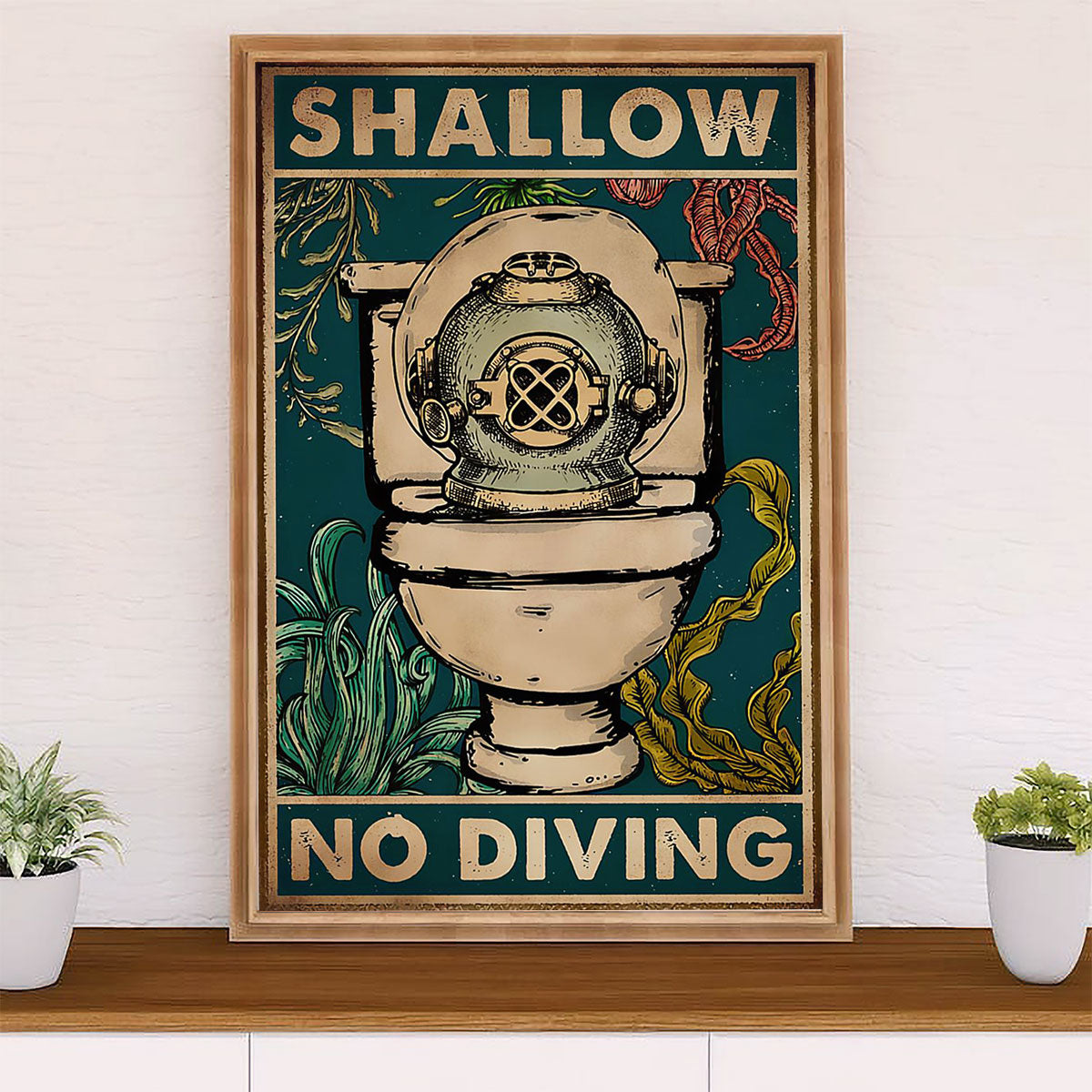 Scuba Diving Canvas Wall Art Prints | Shallow No Diving | Home Décor Gift for Scuba Diver