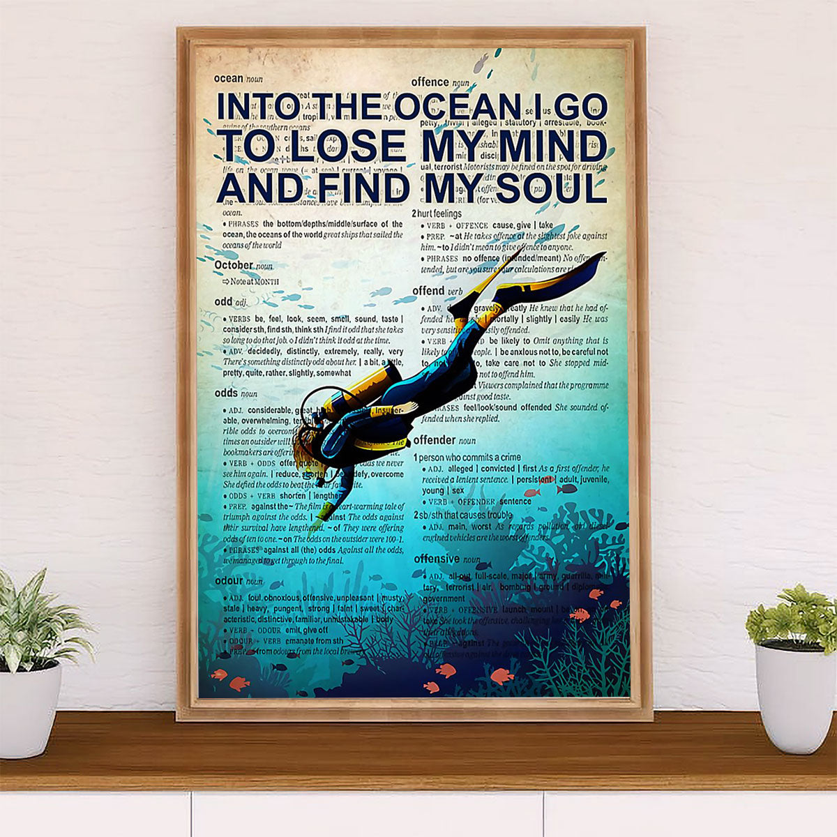 Scuba Diving Poster Prints | Find My Soul | Wall Art Gift for Scuba Diver