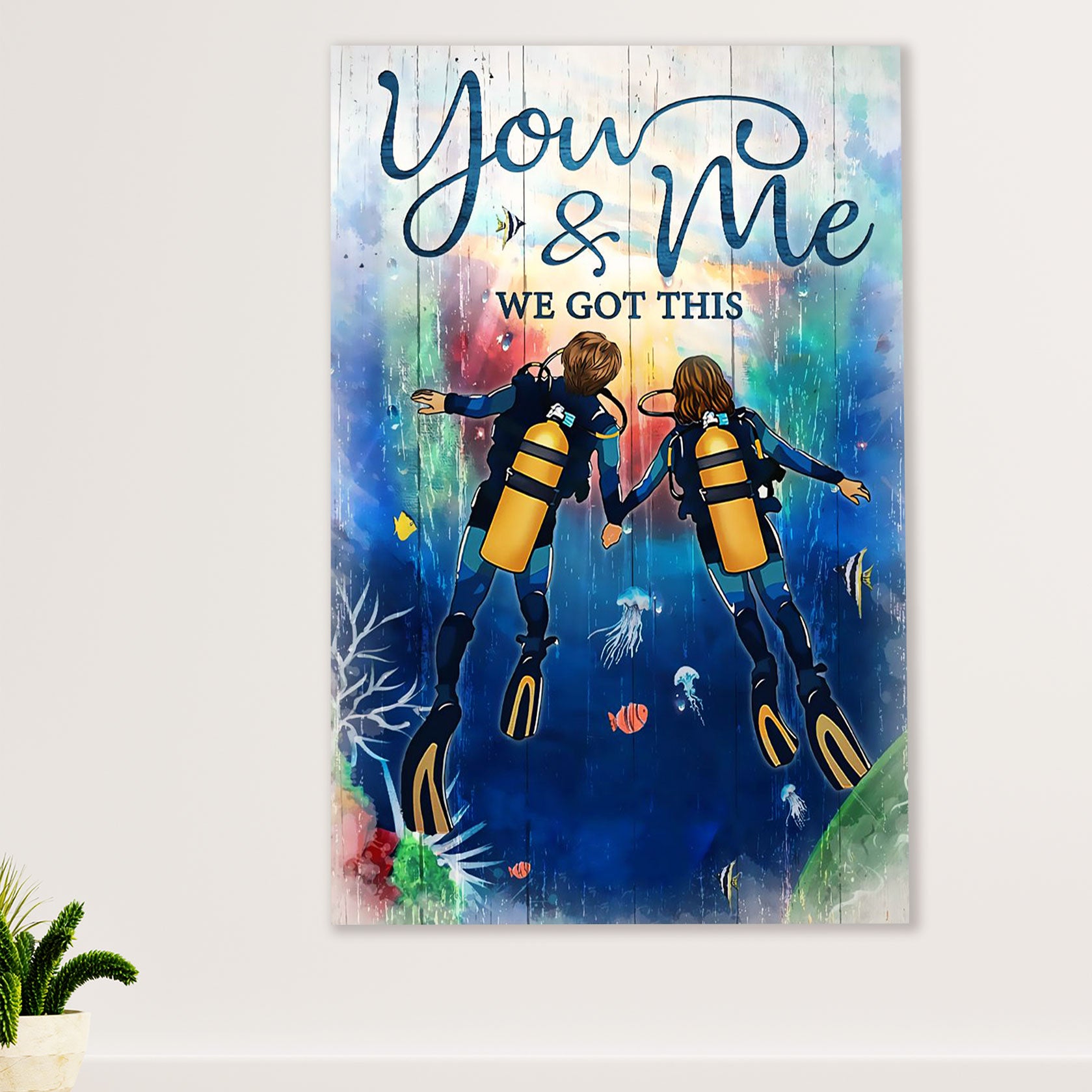 Scuba Diving Poster Prints | Couple Girlfriend & Boyfriend | Wall Art Gift for Scuba Diver