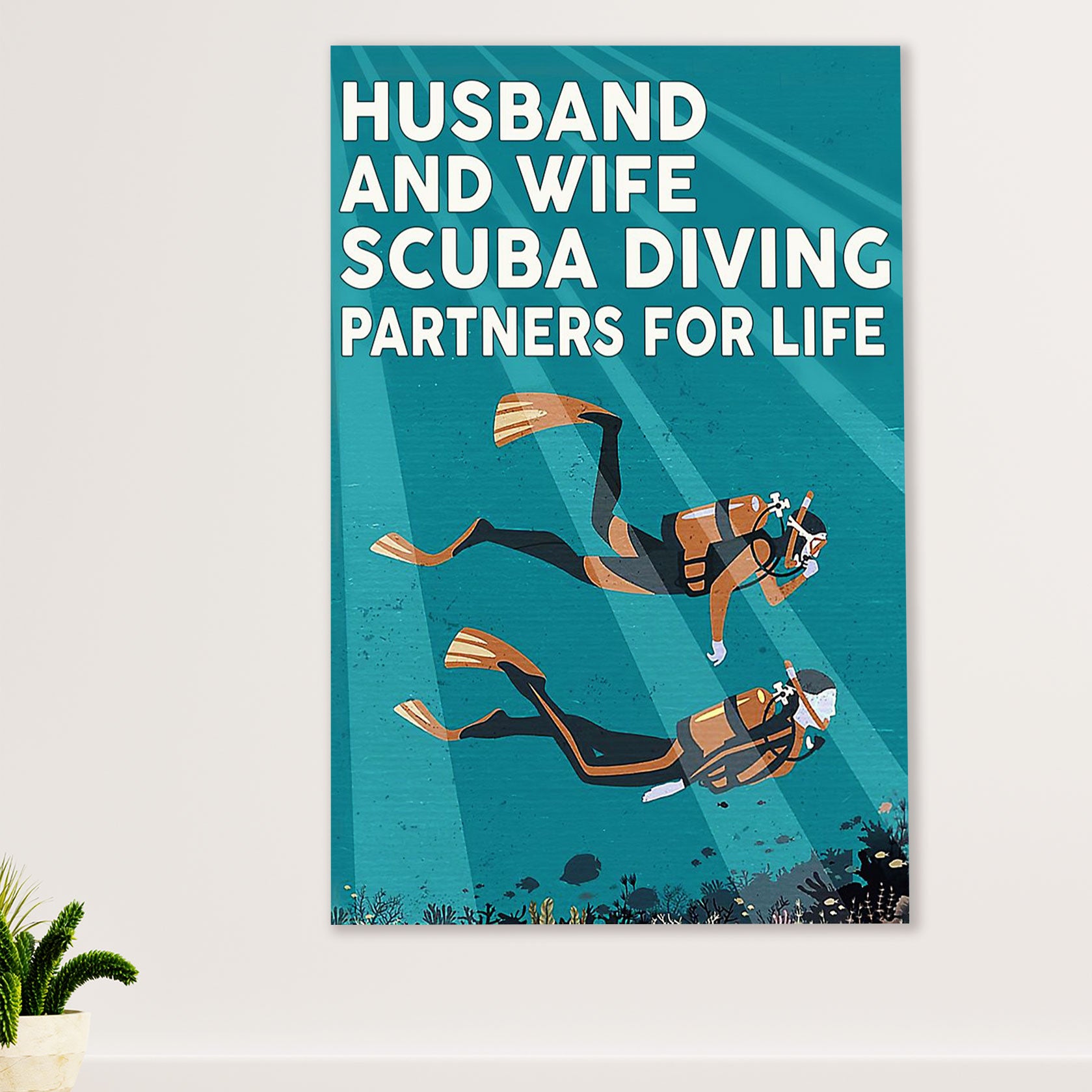 Scuba Diving Poster Prints | Husband & Wife - Diving Partners | Wall Art Gift for Scuba Diver