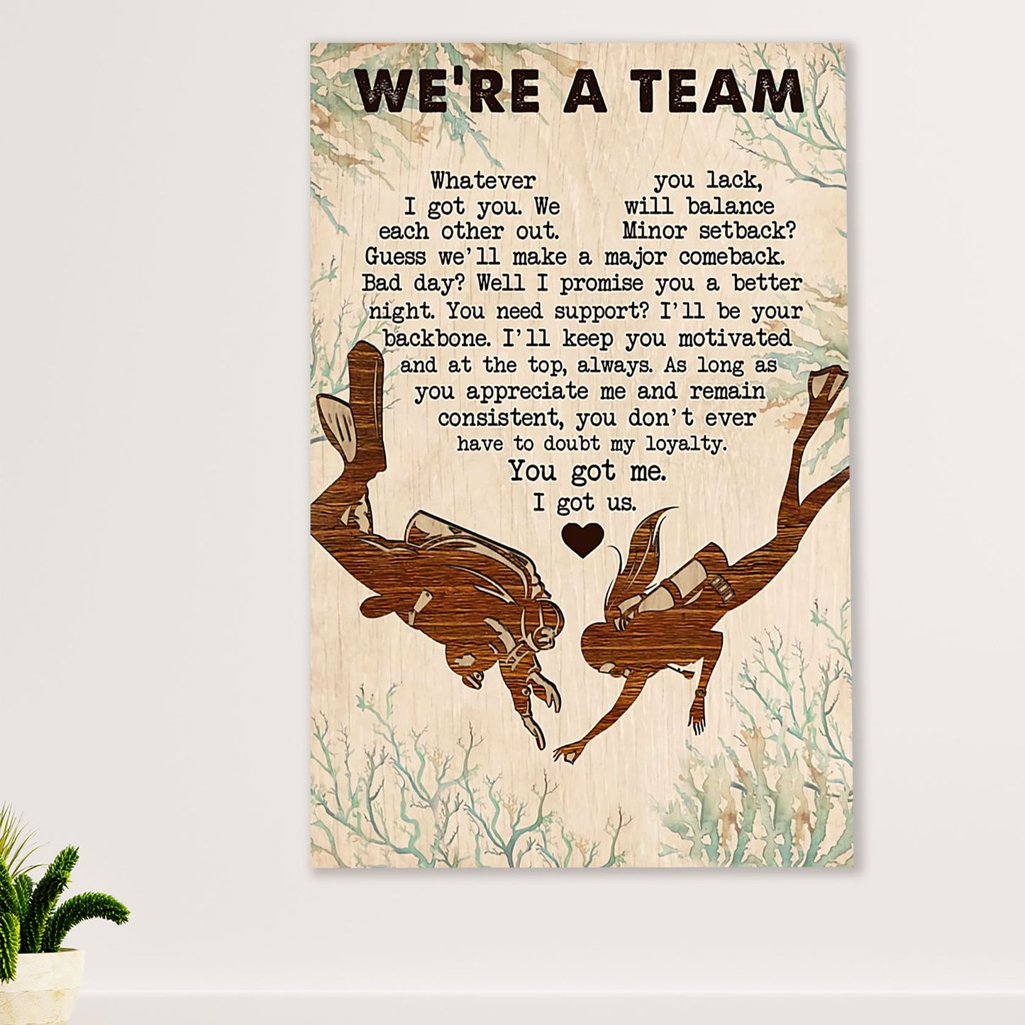 Scuba Diving Canvas Wall Art Prints | We're A Team | Home Décor Gift for Scuba Diver