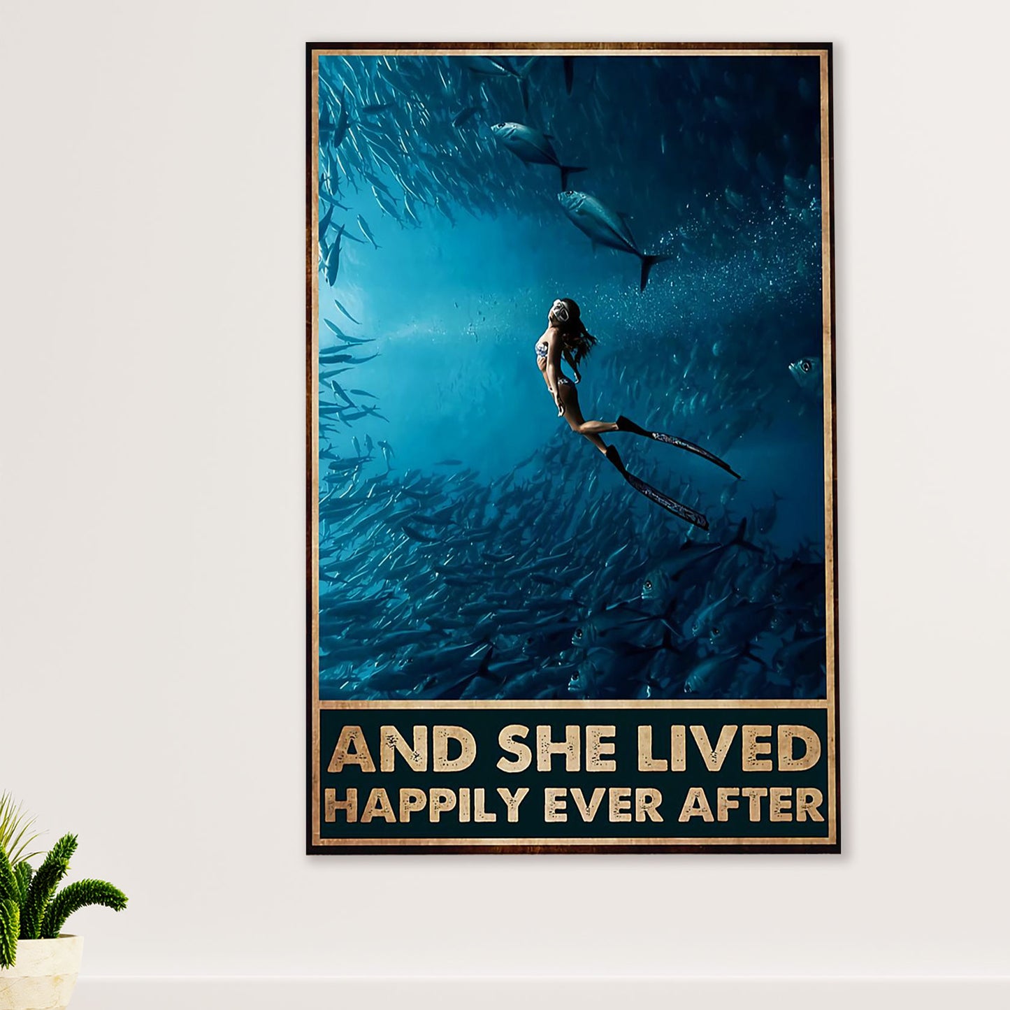 Scuba Diving Canvas Wall Art Prints | She Lived Happily | Home Décor Gift for Scuba Diver