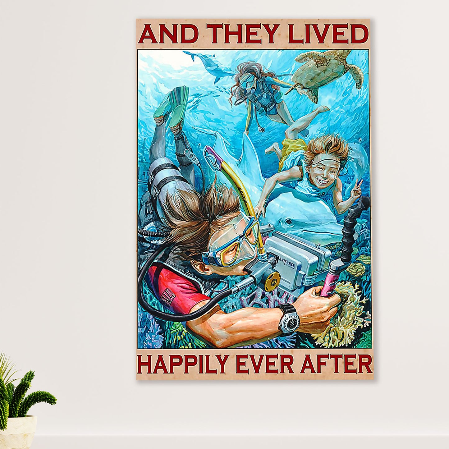Scuba Diving Canvas Wall Art Prints | Family They Lived Happily | Home Décor Gift for Scuba Diver