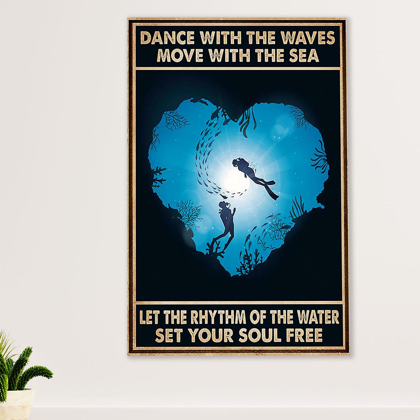 Scuba Diving Canvas Wall Art Prints | Couple Dance With The Waves | Home Décor Gift for Scuba Diver
