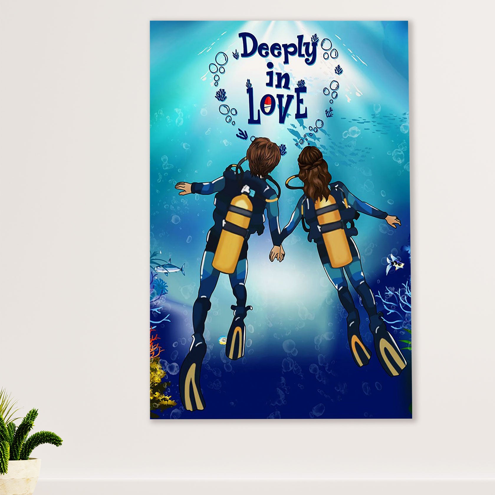 Scuba Diving Canvas Wall Art Prints | Couple Deeply in Love | Home Décor Gift for Scuba Diver