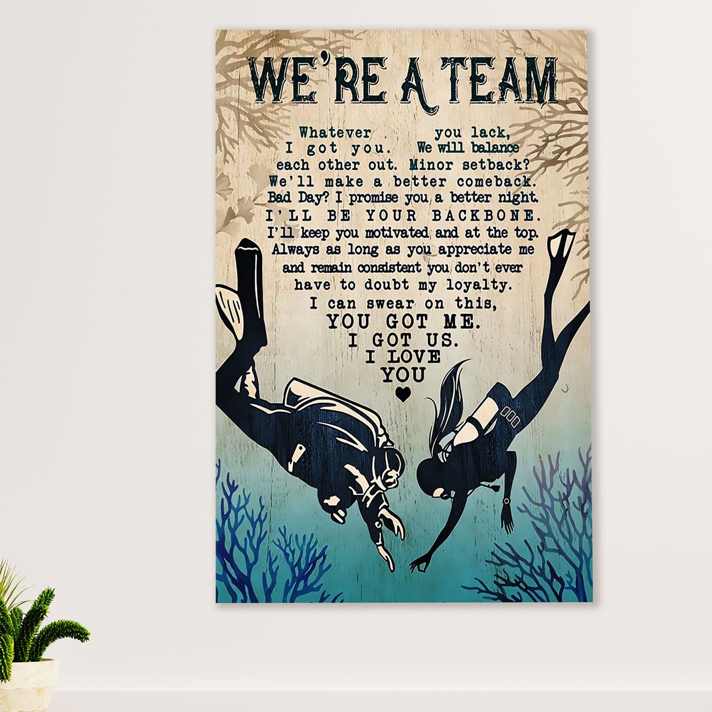 Scuba Diving Poster Prints | Couple We're A Team | Wall Art Gift for Scuba Diver