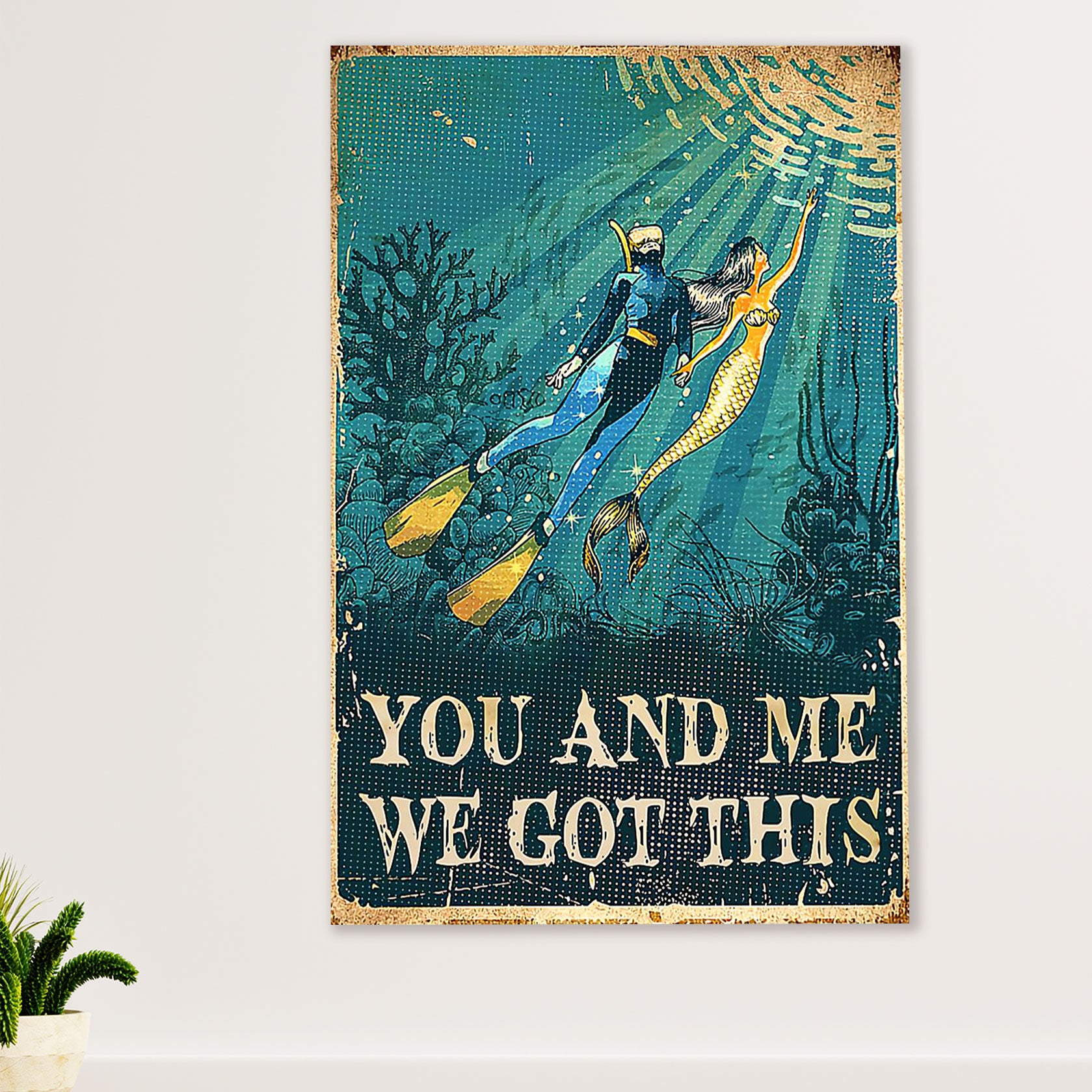 Scuba Diving Poster Prints | Diver & Mermaid | Wall Art Gift for Scuba Diver