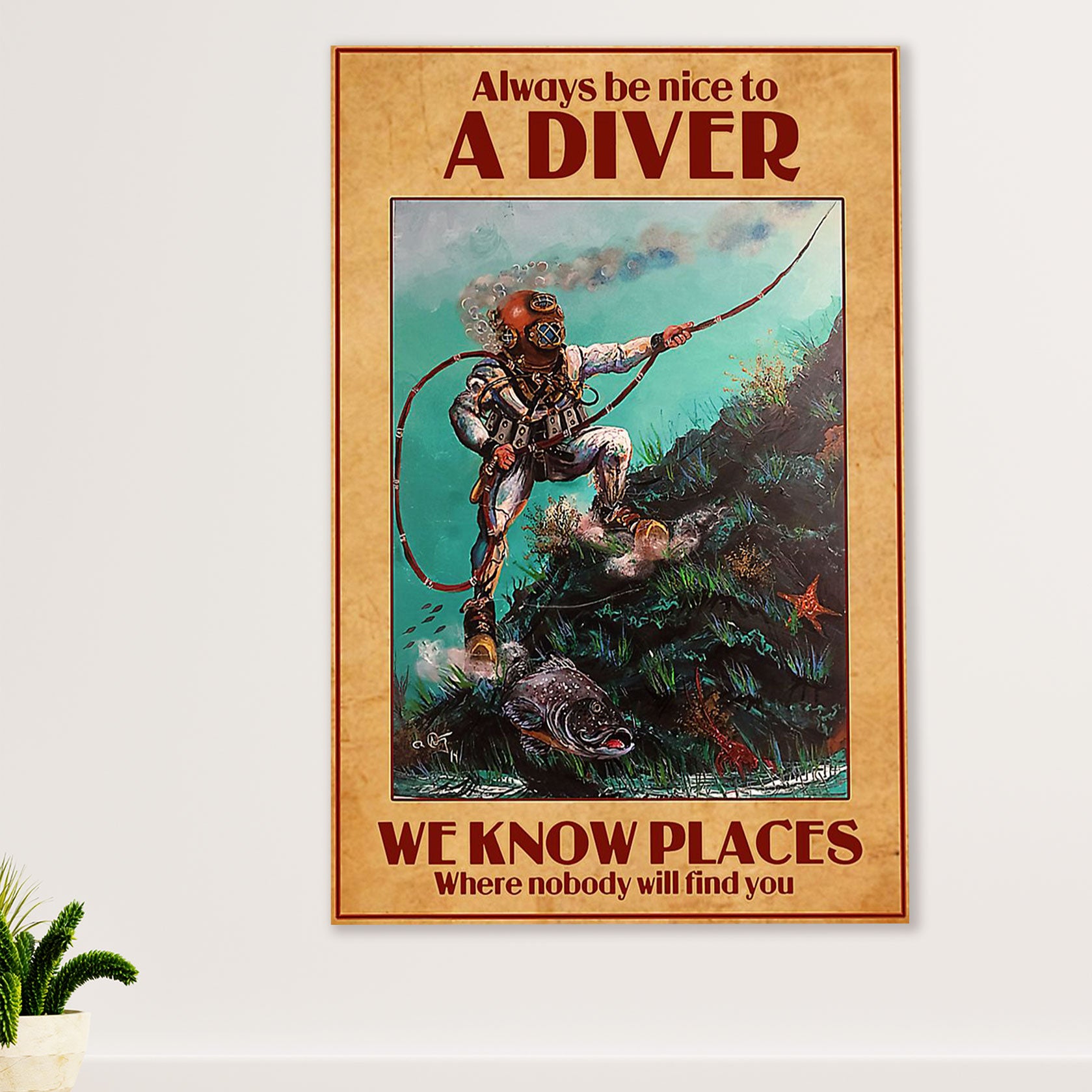 Scuba Diving Canvas Wall Art Prints | Be Nice to A Diver | Home Décor Gift for Scuba Diver