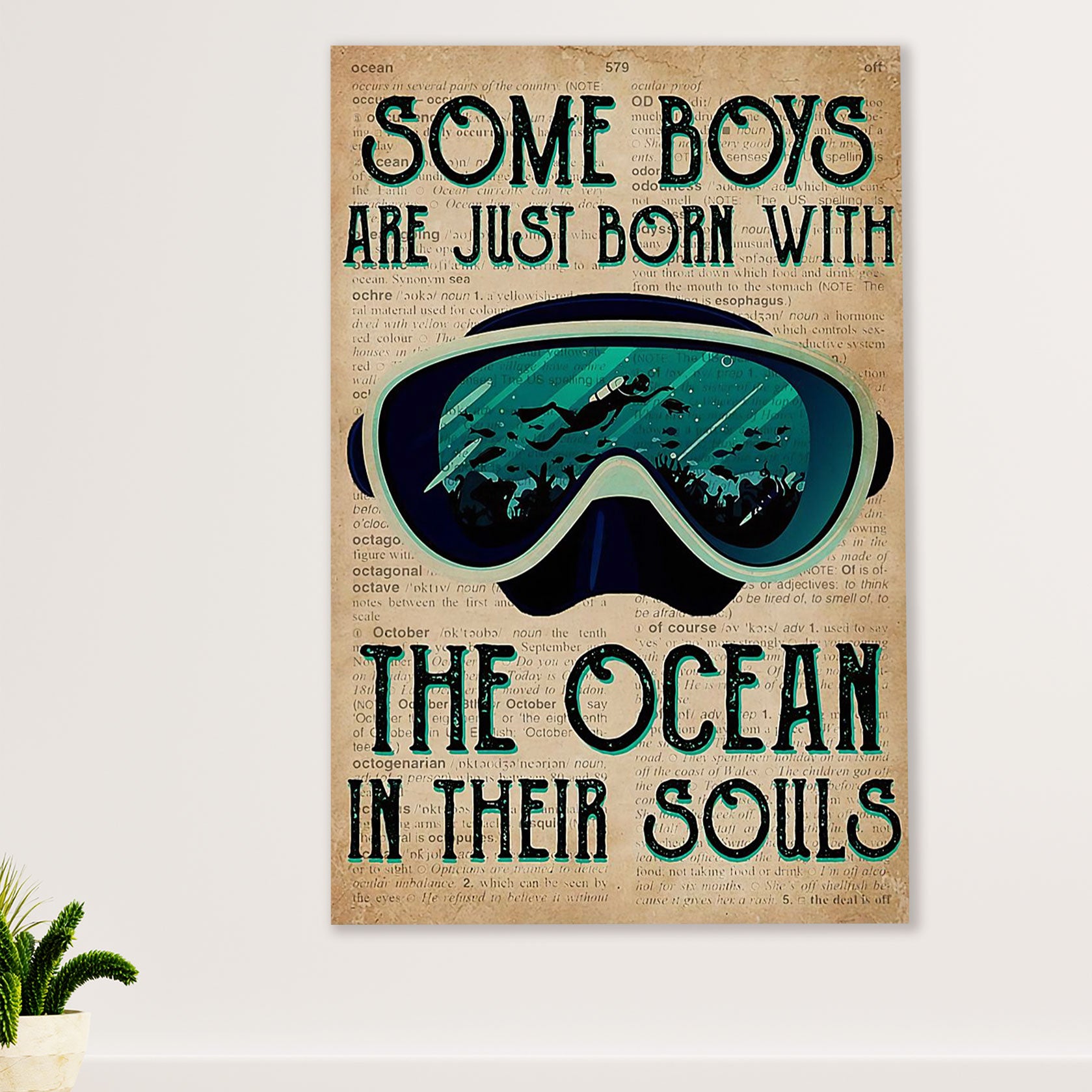 Scuba Diving Canvas Wall Art Prints | Boys Born With The Ocean | Home Décor Gift for Scuba Diver