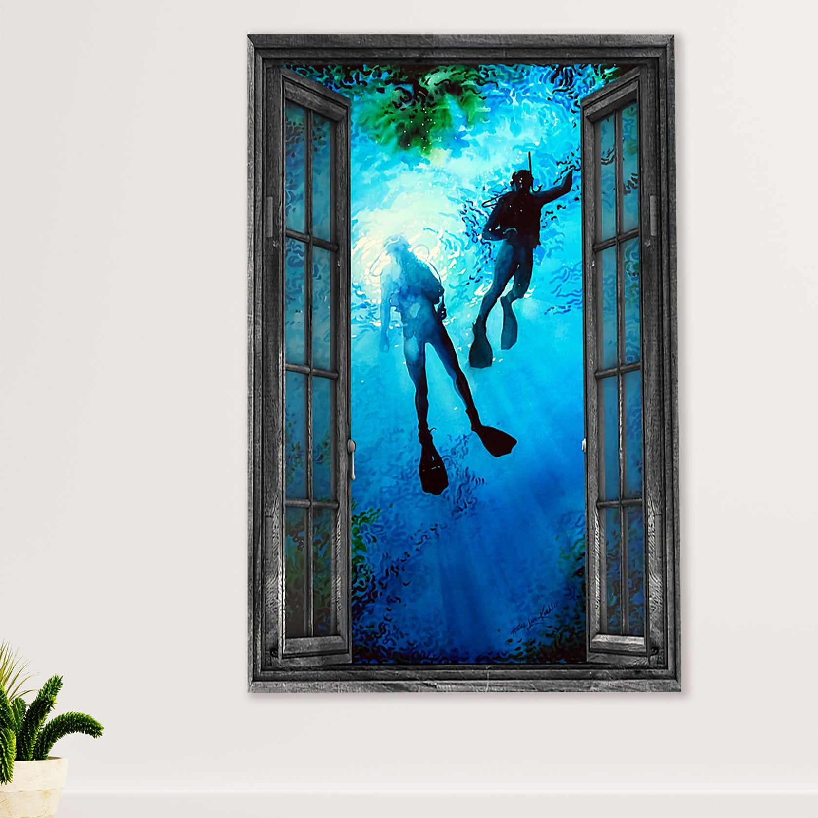 Scuba Diving Canvas Wall Art Prints | Couple Painting Landscape | Home Décor Gift for Scuba Diver