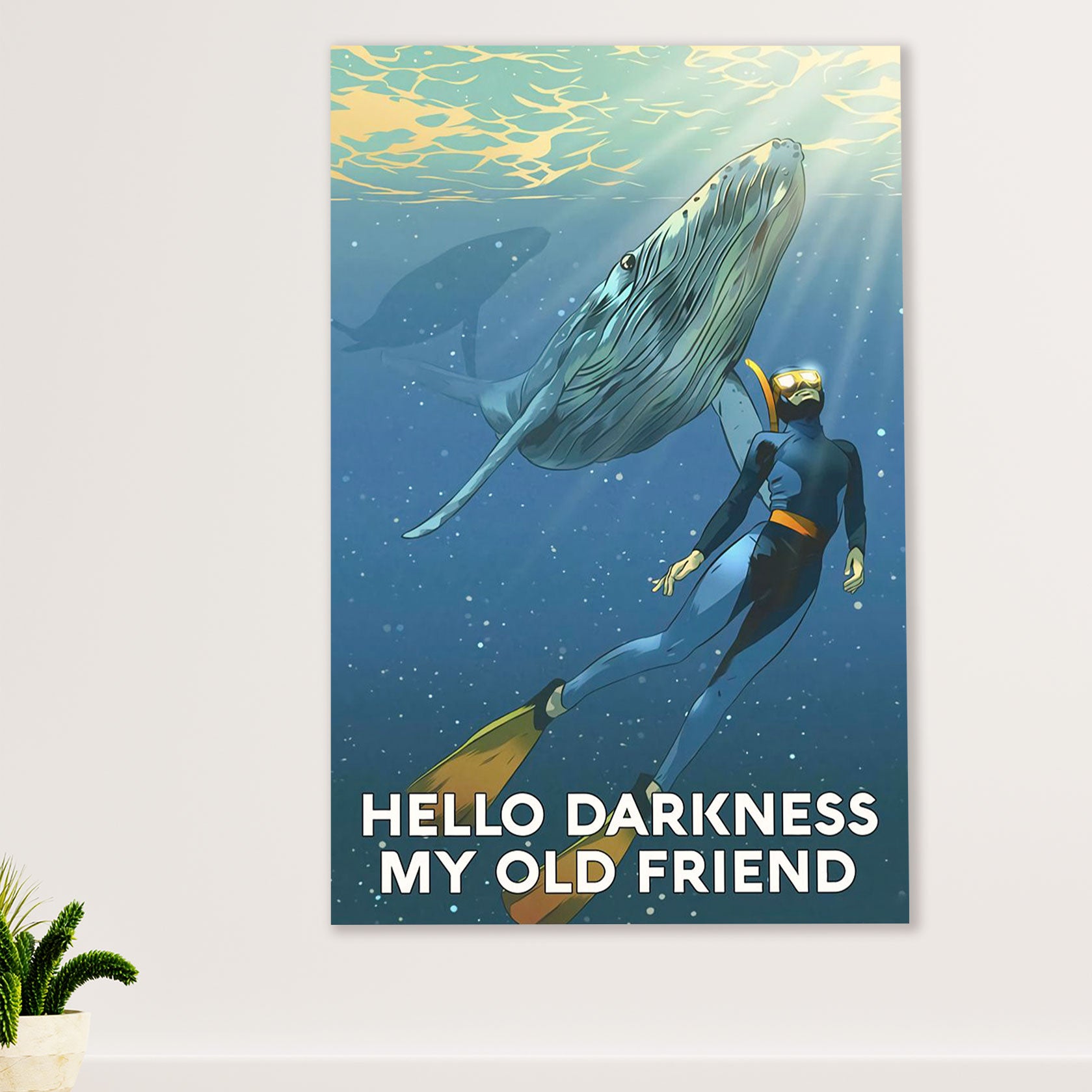 Scuba Diving Canvas Wall Art Prints | Hello Darkness | Home Décor Gift for Scuba Diver