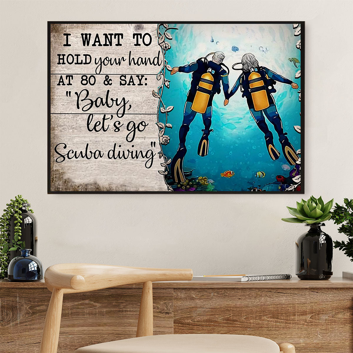 Scuba Diving Poster Prints | Couple Husband & Wife | Wall Art Gift for Scuba Diver