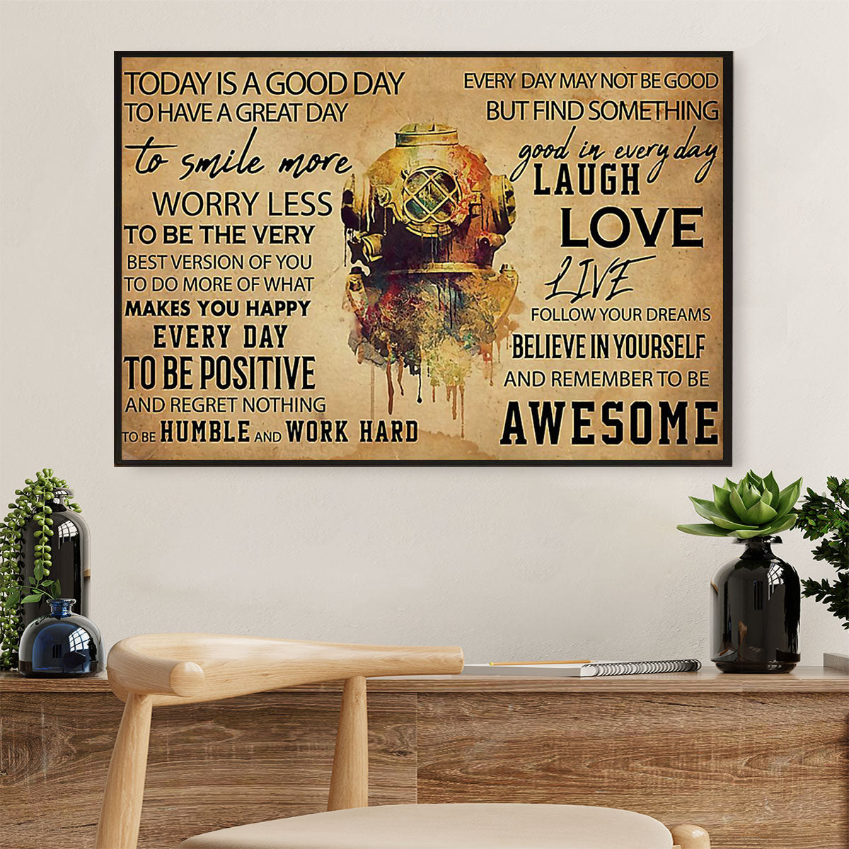 Scuba Diving Poster Prints | Laugh Love Live | Wall Art Gift for Scuba Diver