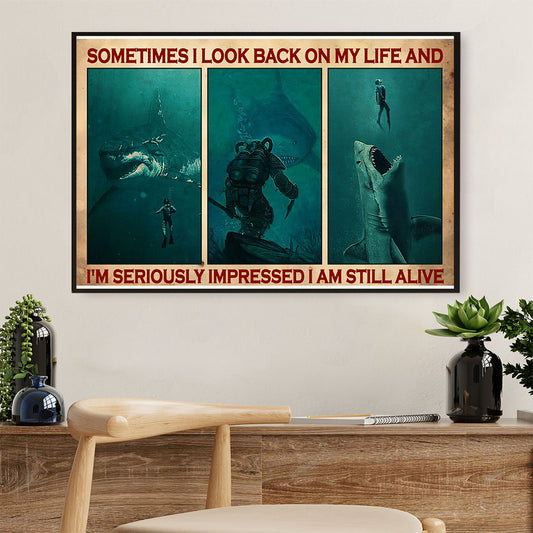 Scuba Diving Canvas Wall Art Prints | Impressed Still Alive | Home Décor Gift for Scuba Diver
