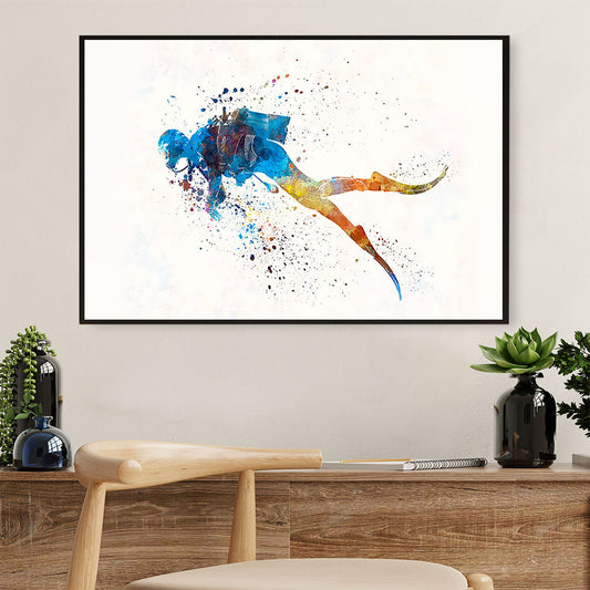 Scuba Diving Canvas Wall Art Prints | Watercolor Painting | Home Décor Gift for Scuba Diver