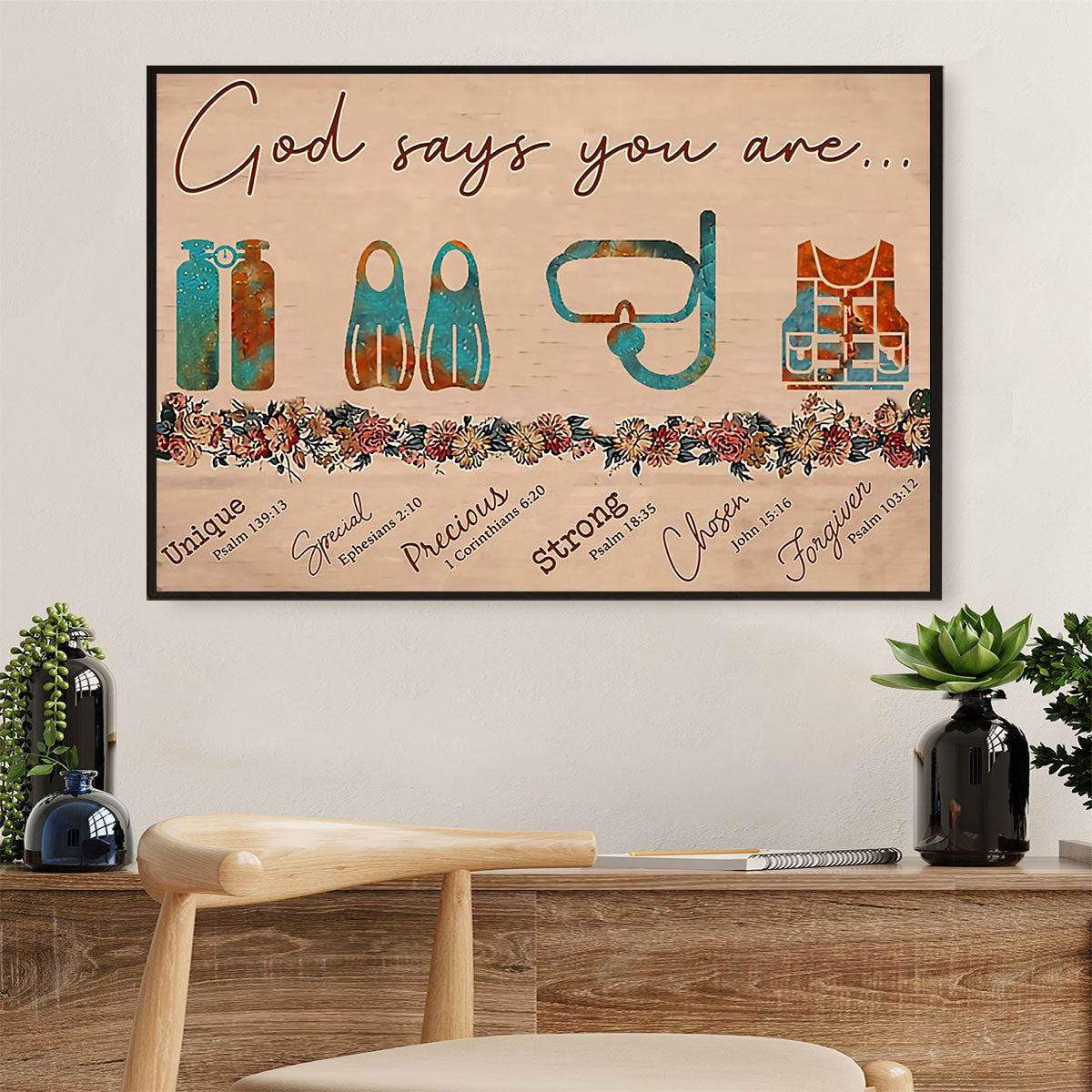 Scuba Diving Poster Prints | God Says You Are | Wall Art Gift for Scuba Diver