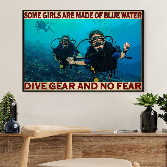 Scuba Diving Canvas Wall Art Prints | Girls Made Of Blue Water | Home Décor Gift for Scuba Diver