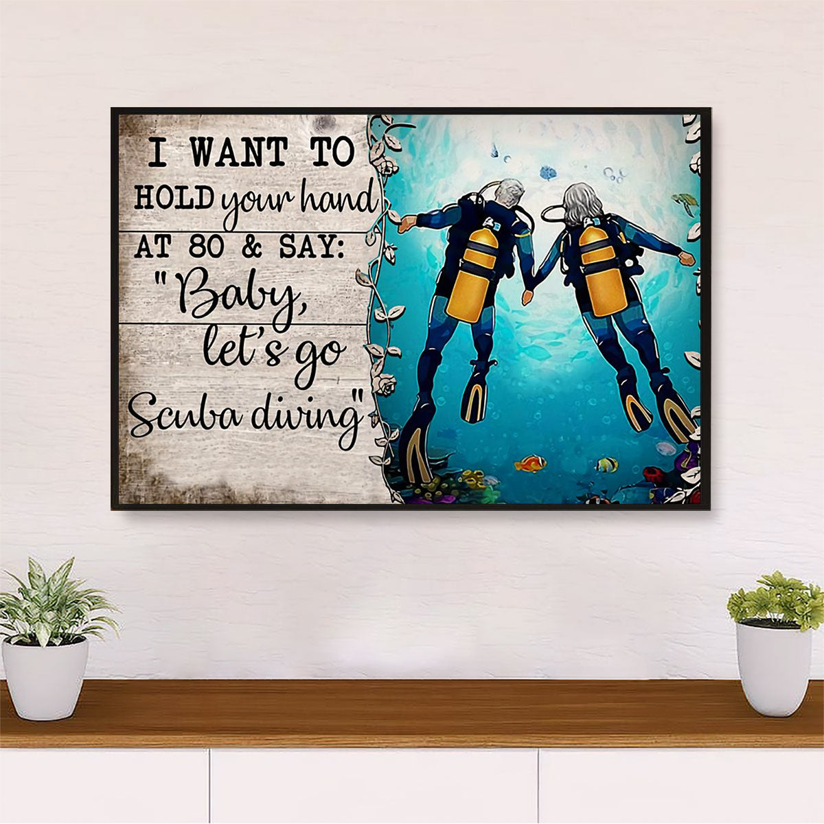 Scuba Diving Poster Prints | Couple Husband & Wife | Wall Art Gift for Scuba Diver