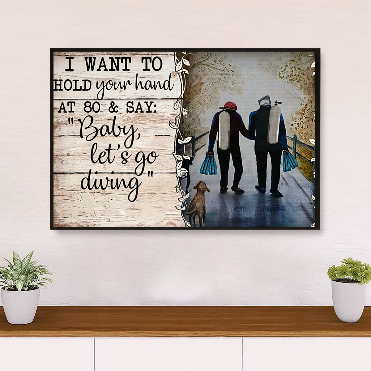 Scuba Diving Poster Prints | Couple Husband & Wife | Wall Art Gift for Scuba Diver