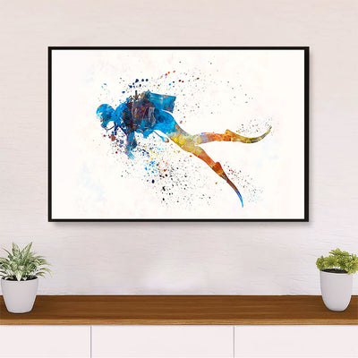 Scuba Diving Canvas Wall Art Prints | Watercolor Painting | Home Décor Gift for Scuba Diver
