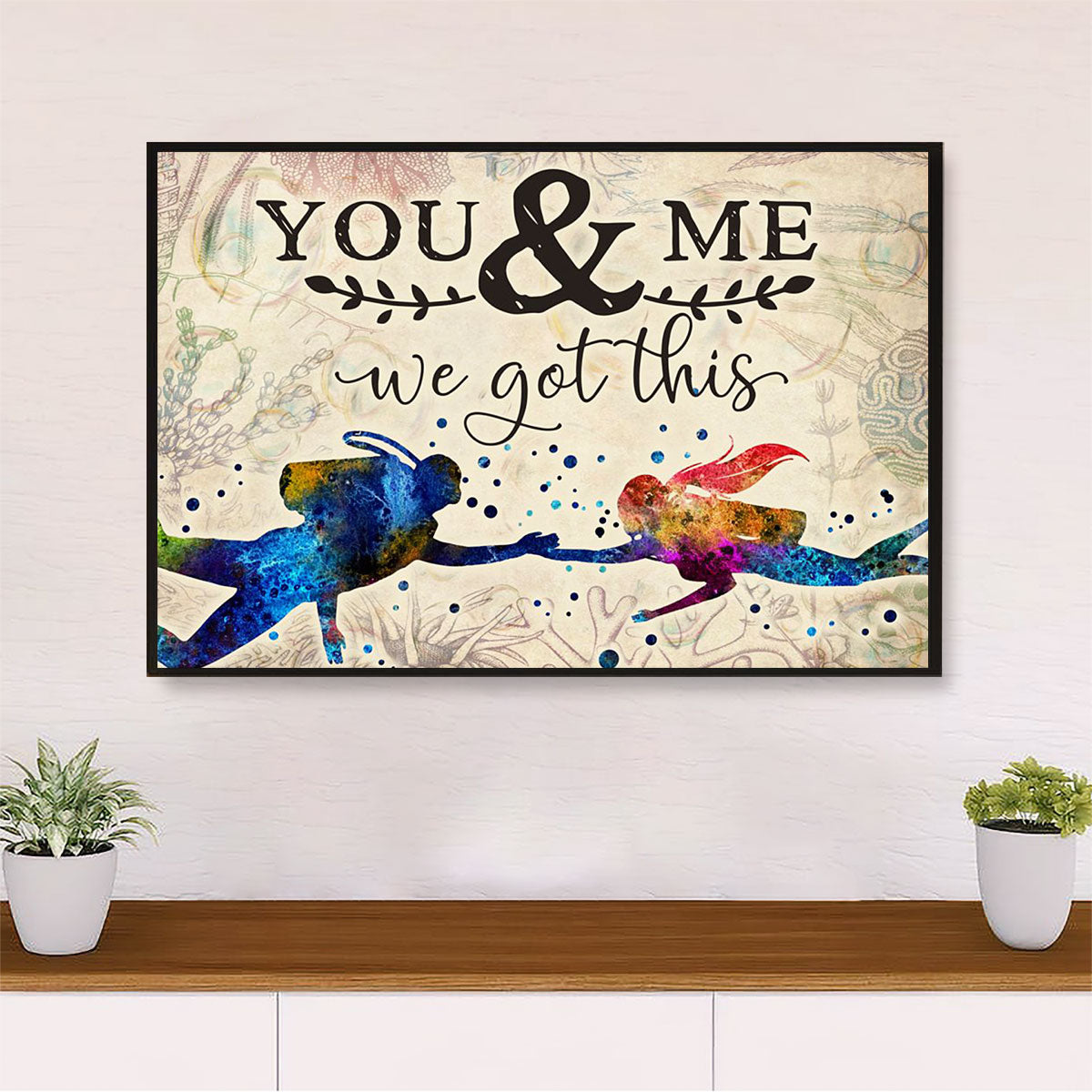 Scuba Diving Poster Prints | Couple Boyfriend & Girlfriend Painting | Wall Art Gift for Scuba Diver