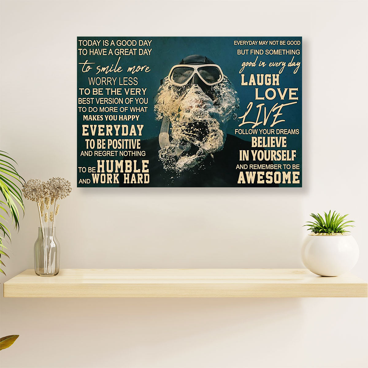 Scuba Diving Canvas Wall Art Prints | Laugh Love Live | Home Décor Gift for Scuba Diver