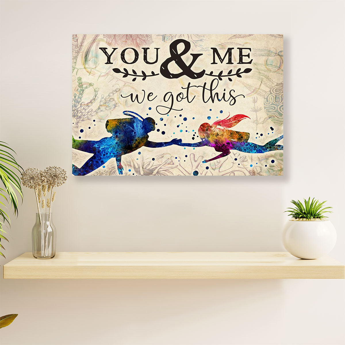 Scuba Diving Poster Prints | Couple Boyfriend & Girlfriend Painting | Wall Art Gift for Scuba Diver