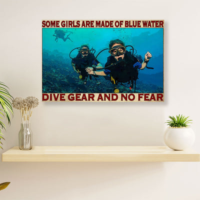 Scuba Diving Canvas Wall Art Prints | Girls Made Of Blue Water | Home Décor Gift for Scuba Diver