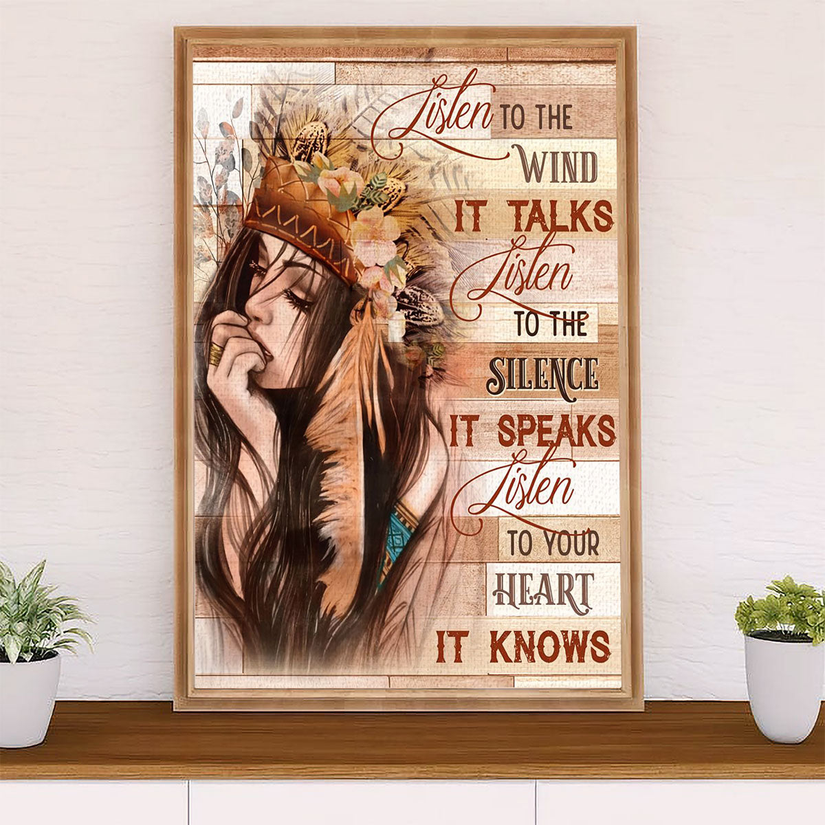 Native American Tribe Canvas Wall Art Prints | Listen To The Silence | Gift for American Indians