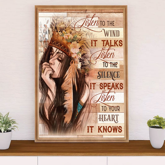 Native American Tribe Canvas Wall Art Prints | Listen To The Silence | Gift for American Indians