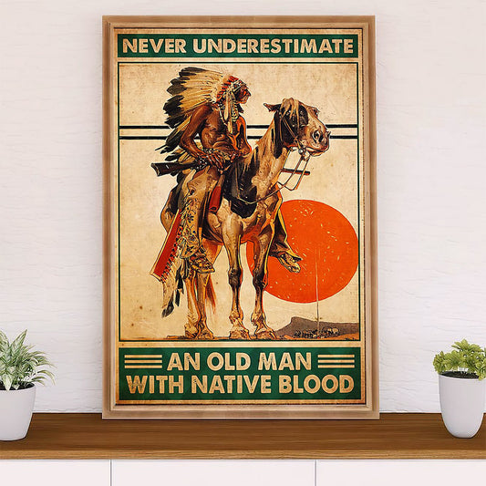 Native American Tribe Canvas Wall Art Prints | Old Man With Native Blood | Gift for American Indians