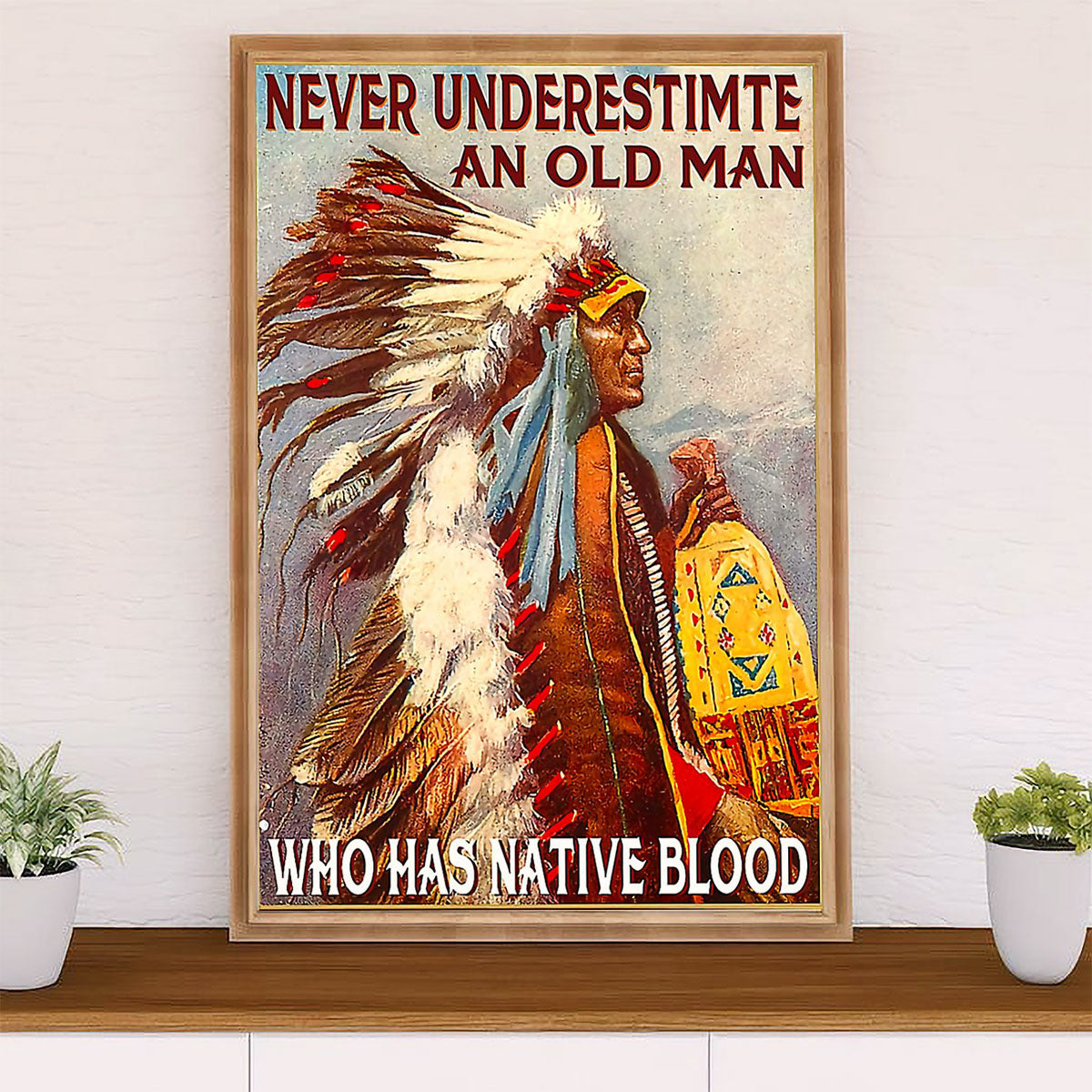 Native American Tribe Canvas Wall Art Prints | Old Man With Native Blood | Gift for American Indians