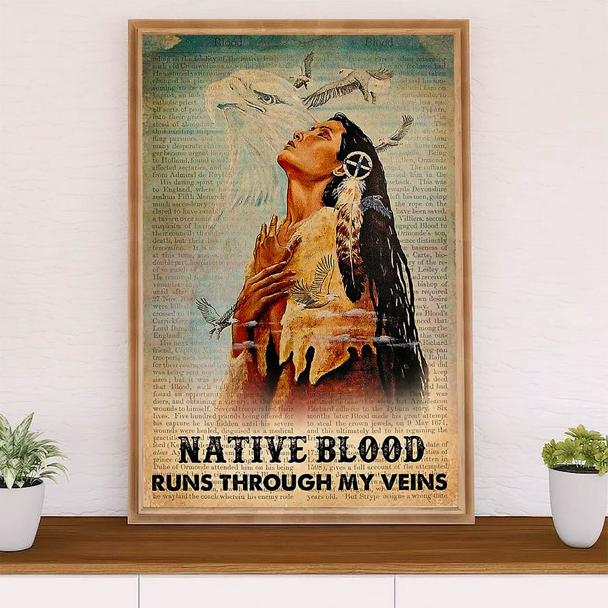 Native American Tribe Canvas Wall Art Prints | Native Blood Runs Through My Veins | Gift for American Indians